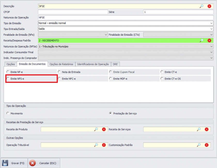 Marcar opção Emite NFS-e